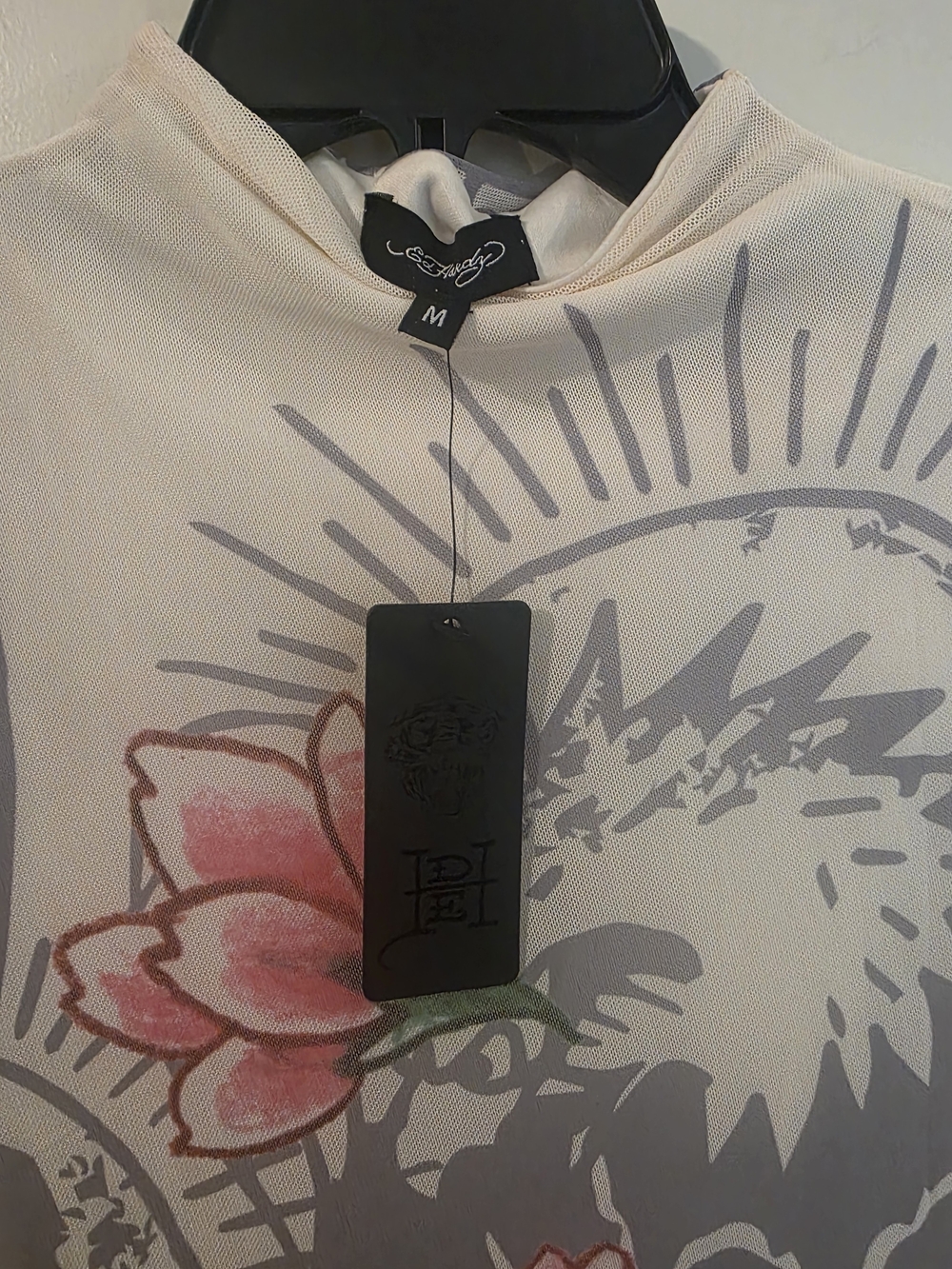 Ed Hardy Grey Midi Dress with Pink Floral & Orange Tiger Print - Picture 5 of 5